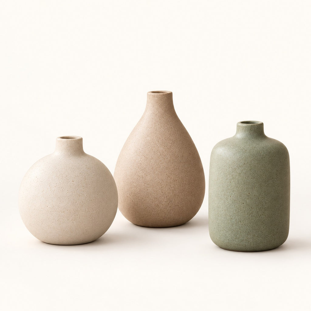 qorxdy Pebble Bud Vase Trio — studio product view