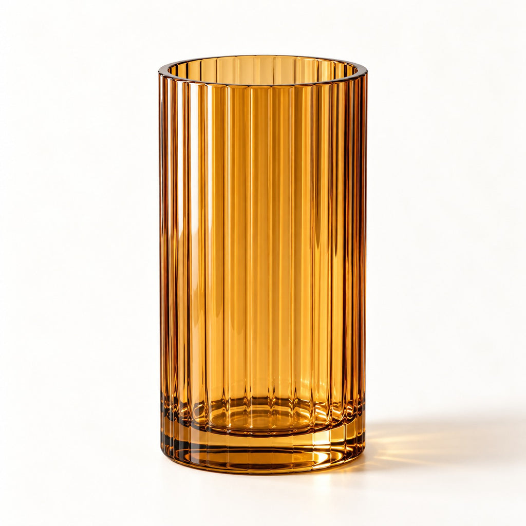 qorxdy Amber Fluted Glass Vase — studio product view