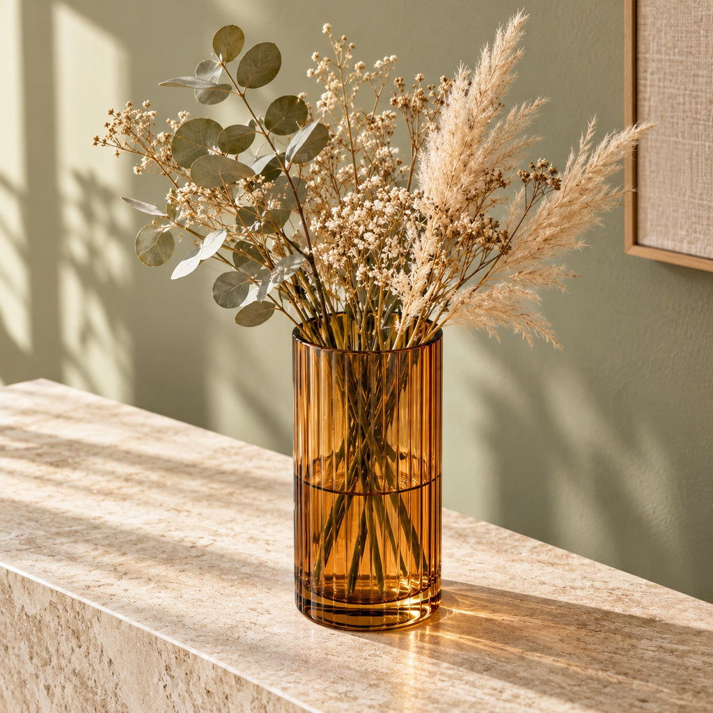qorxdy Amber Fluted Glass Vase — alternate detail view